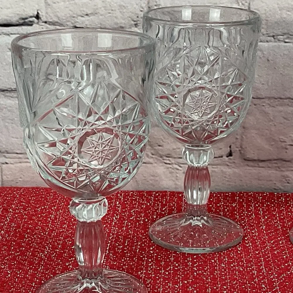 Hobstar Libbey Glass Wine/Water Goblets Vintage Set (4) Wedding Anniversary Gift